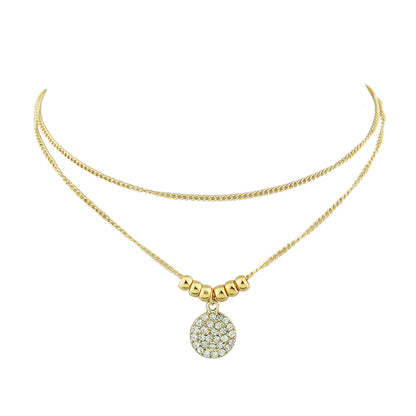 Trendy Jewellery 2 pcs Gold Silver Chain Rhinestone Decor Round Pendant Necklace with gold chains and round pendant.