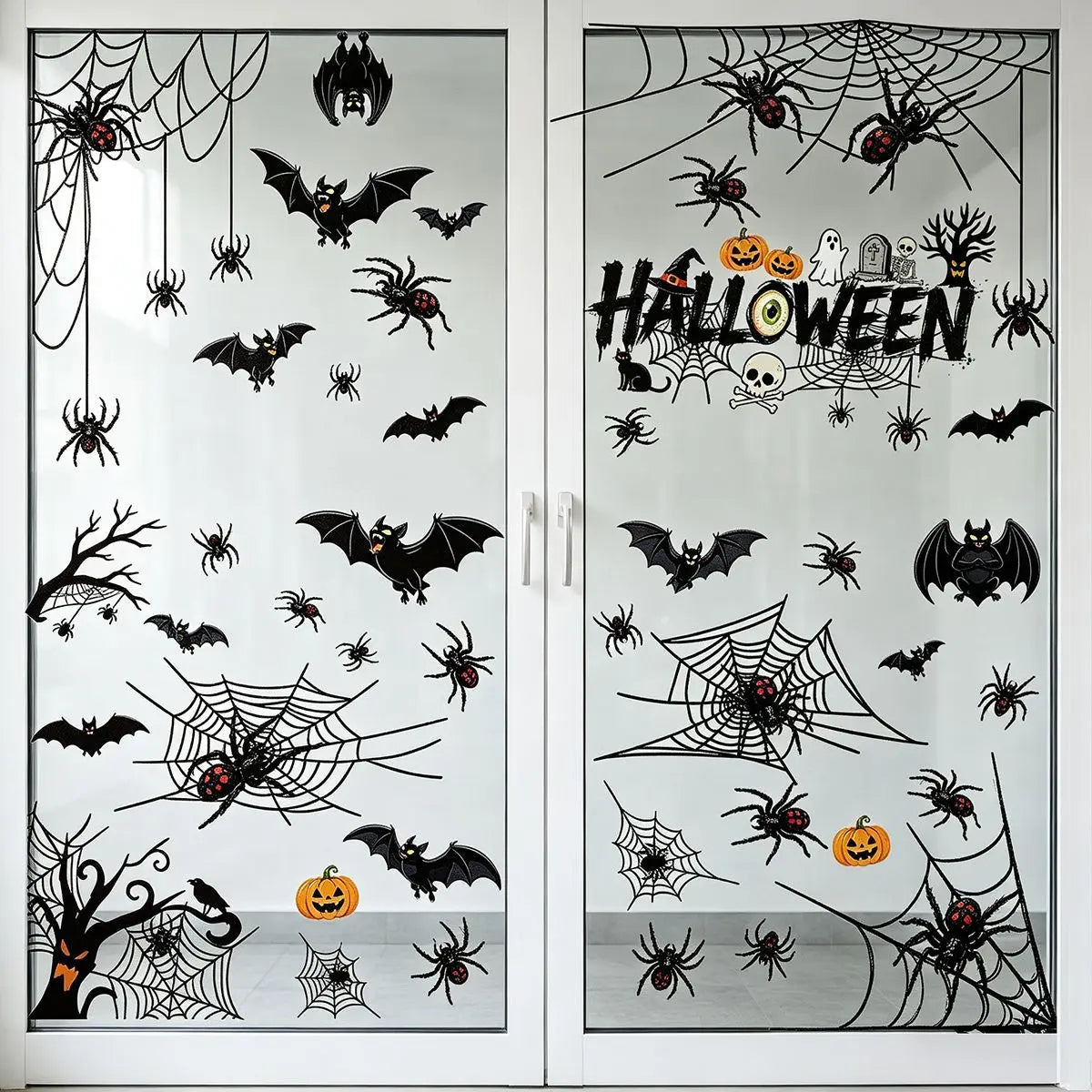 Halloween Static Window Clings PVC Ghost Pumpkin Spider Bat Window Stickers Removable Glass Decals Home Party Window Decor