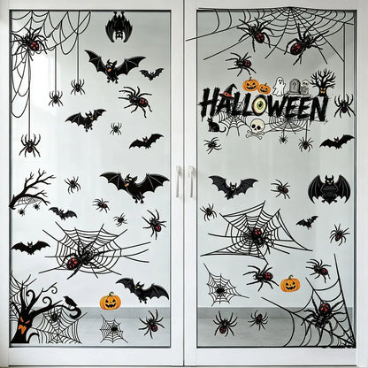Halloween Static Window Clings PVC Ghost Pumpkin Spider Bat Window Stickers Removable Glass Decals Home Party Window Decor