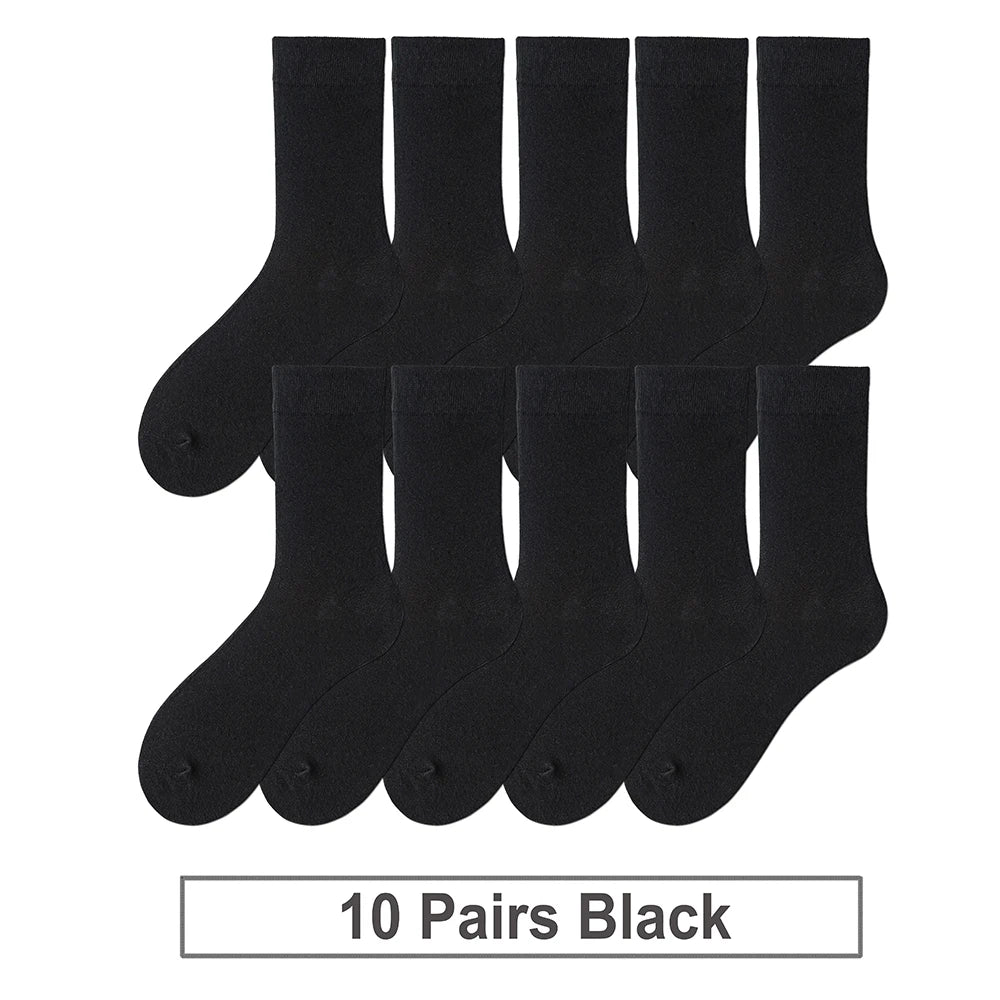 fachgo | 10 Pairs New Men's Cotton Socks Black Business Men Socks Soft Breathable Autumn Spring for Male White US6-10