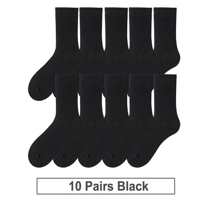 fachgo | 10 Pairs New Men's Cotton Socks Black Business Men Socks Soft Breathable Autumn Spring for Male White US6-10