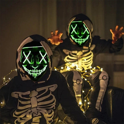 Cosplay Halloween Costume LED Light Up Scary Mask Halloween Mask Face for Man Kids Techwear Mask Lace Face Mask Party Decoration