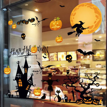 Halloween Static Window Clings PVC Ghost Pumpkin Spider Bat Window Stickers Removable Glass Decals Home Party Window Decor
