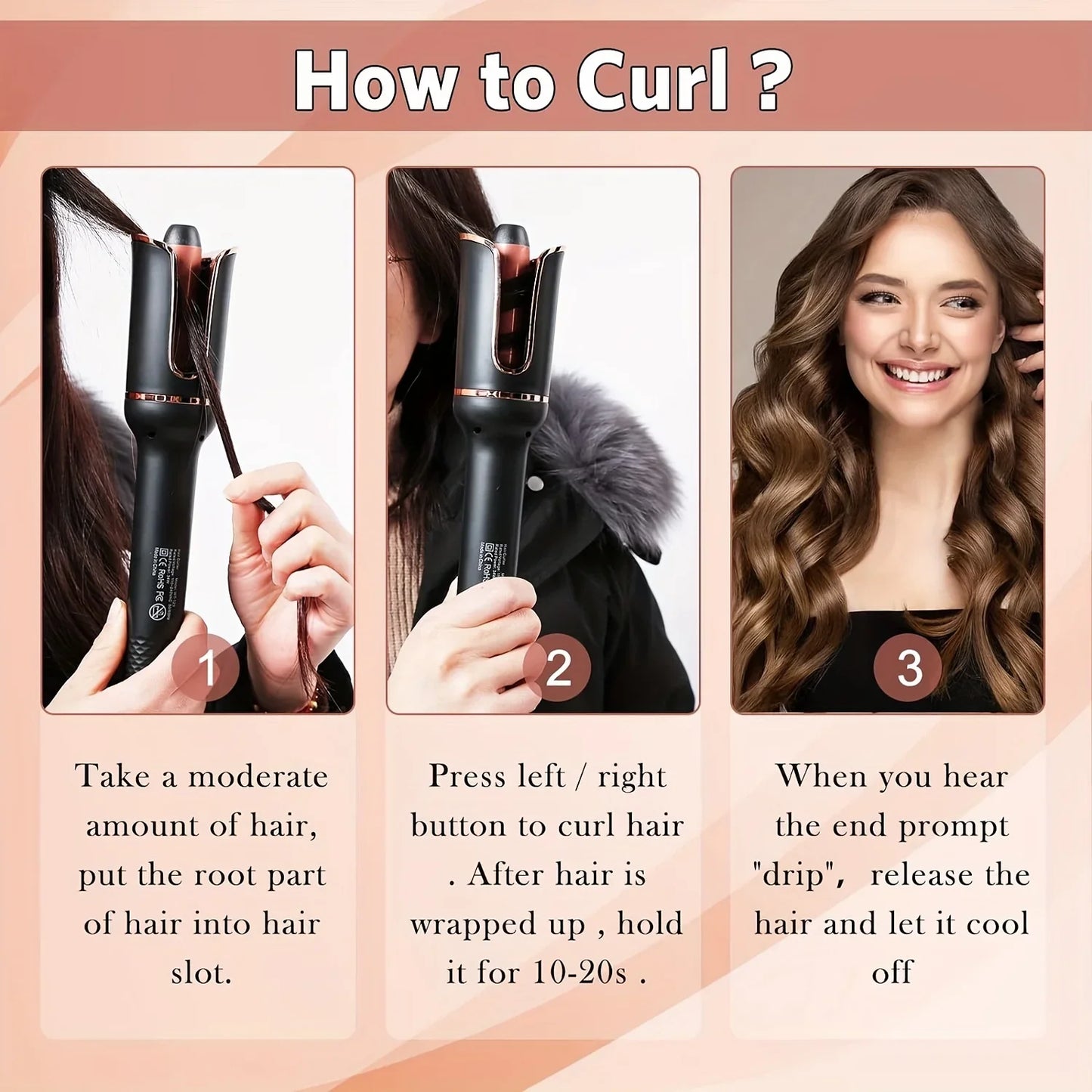 fachgo | Automatic Hair Curler Auto Hair Curling Iron Ceramic Rotating Air Curler Air Spin Wand Styler Curl Machine Magic Hair Curler