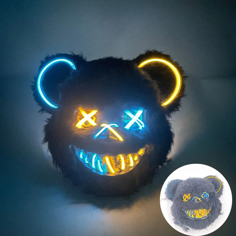 Halloween Light Up Horror Animal Mask LED Luminous Bloody Bear Mask Flashing Neon Cosplay Scary Masquerade Party Mask Supplies