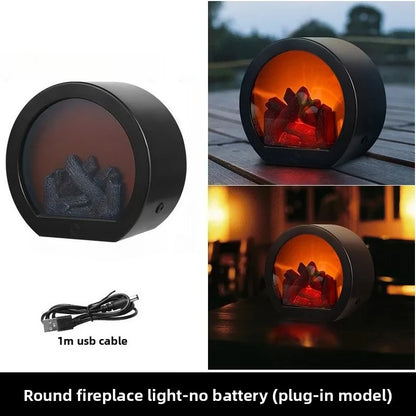 Realistic Flame LED Fireplace Log Lamp Battery and USB Operated Flameless Faux Fire Decor for Home Christmas Halloween Table