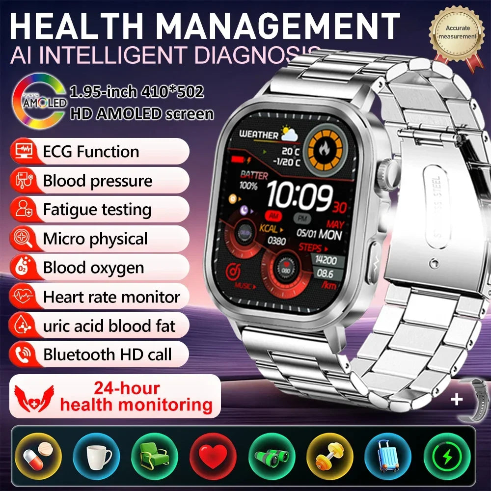 fachgo | New Accurate Blood Pressure Smart Watch Uric Acid ECG+PPG Blood Oxygen Body Analysis Body Fat LED Flashlight smart watches 2025
