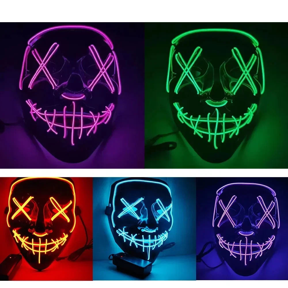 Cosplay Halloween Costume LED Light Up Scary Mask Halloween Mask Face for Man Kids Techwear Mask Lace Face Mask Party Decoration