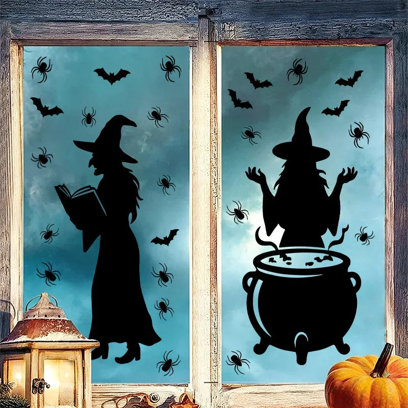 Halloween Static Window Clings PVC Ghost Pumpkin Spider Bat Window Stickers Removable Glass Decals Home Party Window Decor