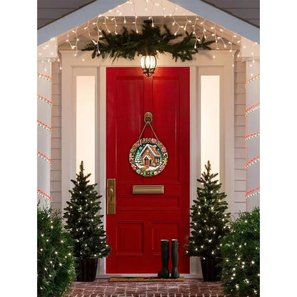 fachgo | Christmas Wooden Decorations2DRelief Snow House Gingerbread Man Candy Garland Sign For Courtyard Balcony Door Outdoor Home Decor