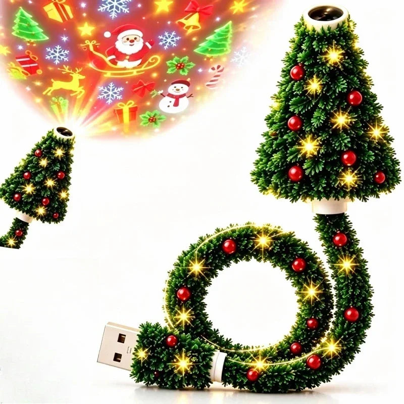 Christmas Projector Light USB Powered Christmas Night Light with 6+ Holiday Patterns Flexible Tree Lamp for Bedroom Ceiling