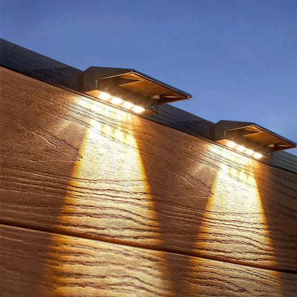 fachgo | 2 Pack Solar Wall Lights 4 LED Solar Fence Lights Outdoor Waterproof Solar Deck Lights Wall Lights for Fence Post Yard Pathway