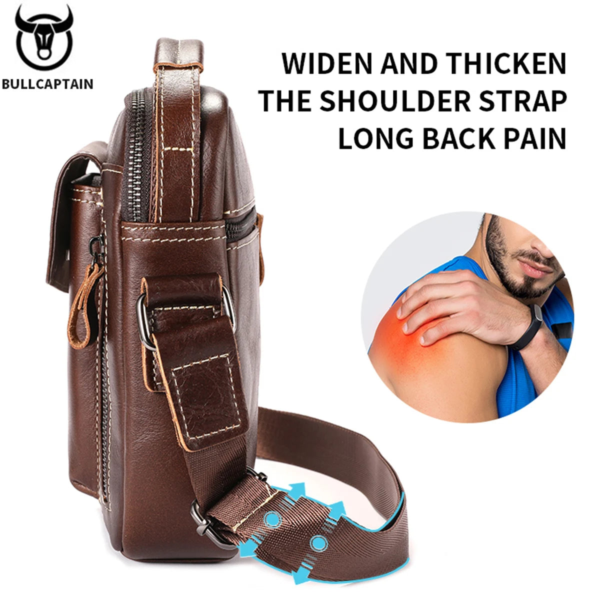 fachgo | BULLCAPTAIN Casual Fashion Men's Messenger Bag's Business Portable Handbag Man Leather Shoulder Bag Mobile 6.5'' Phone Bags