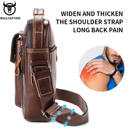 fachgo | BULLCAPTAIN Casual Fashion Men's Messenger Bag's Business Portable Handbag Man Leather Shoulder Bag Mobile 6.5'' Phone Bags