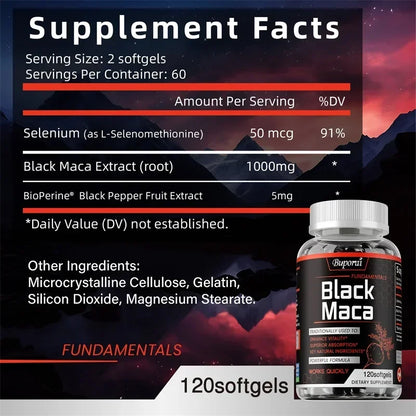 fachgo | Black Maca Supplement - Natural Nergizer, Improve Performance, Energy, Endurance Muscle Mass Improve, Balance Hormones