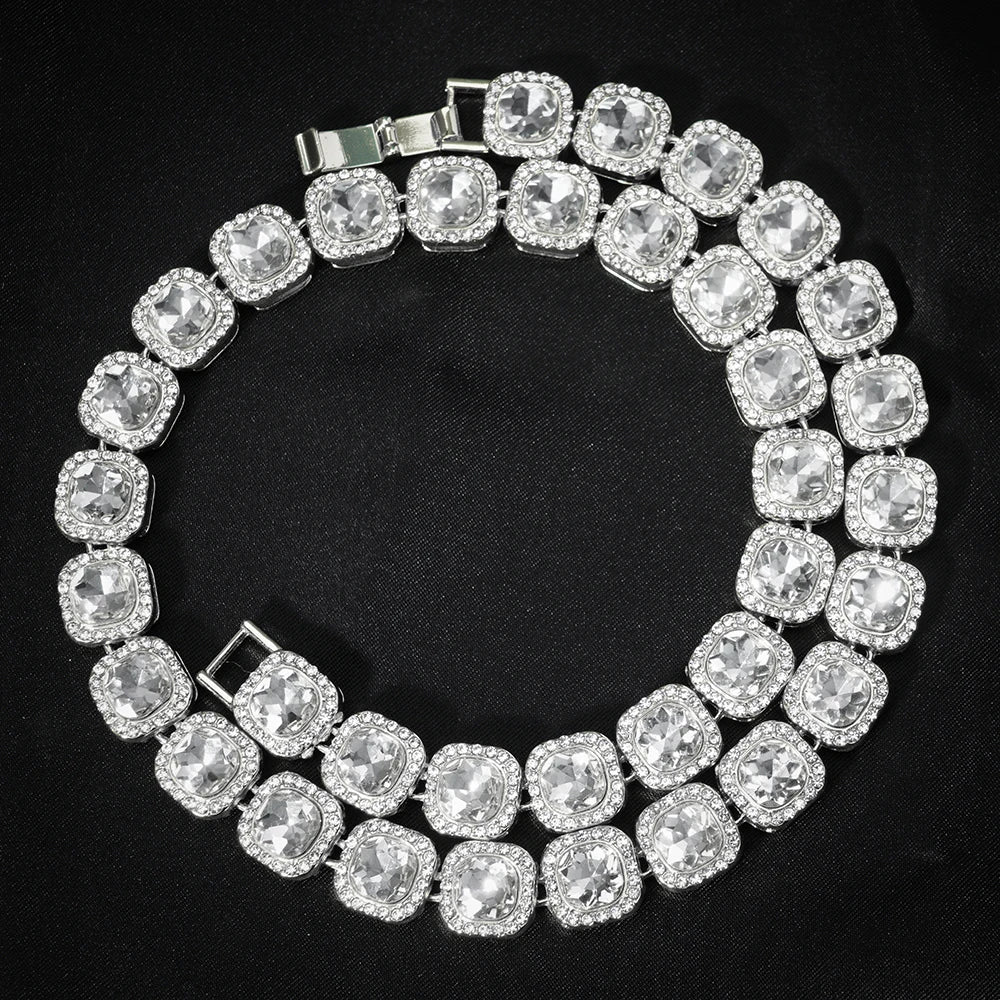 fachgo | Luxury Paved Crystal Heart 13mm Cuban Link Chain Necklace for Women Hip Hop Iced Out Round Square Tennis Chain Bracelet Jewelry