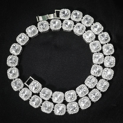 fachgo | Luxury Paved Crystal Heart 13mm Cuban Link Chain Necklace for Women Hip Hop Iced Out Round Square Tennis Chain Bracelet Jewelry