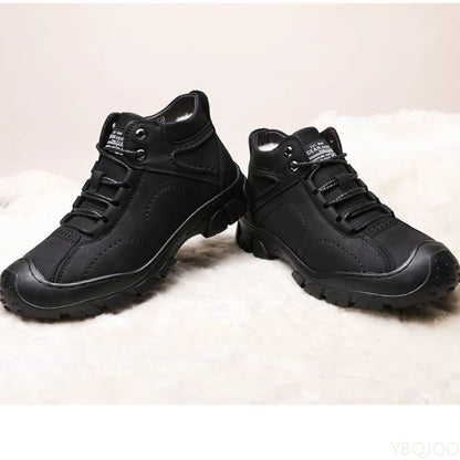 fachgo | Men's Winter Velvet Thick Boots Outdoor High Top Snow boots Casual Waterproof Shoes New Lace Up Men Cotton Shoes Botas Zapatos ﻿