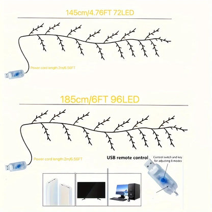 LED Tree Branch Lamp USB Powered DIY Vines Light Strings Festive Tree Vine Light For Home Christmas Decoration Willow Vine Light
