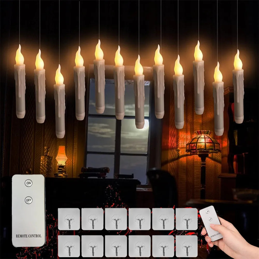 Pack of 12/24pcs LED Floating Taper Candles with Remote Flameless Flickering Hanging Candle Light for Home Christmas Party Decor