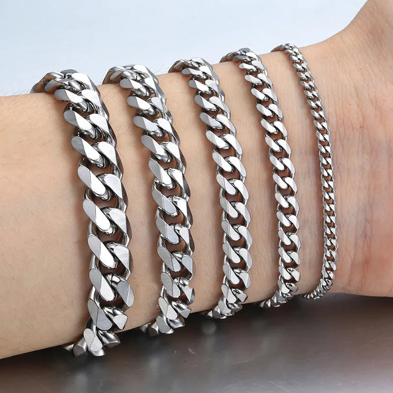 fachgo | New Trendy Cuban Chain Men Bracelet Classic Stainless Steel 3/5/7/9mm