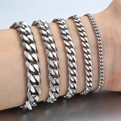 fachgo | New Trendy Cuban Chain Men Bracelet Classic Stainless Steel 3/5/7/9mm