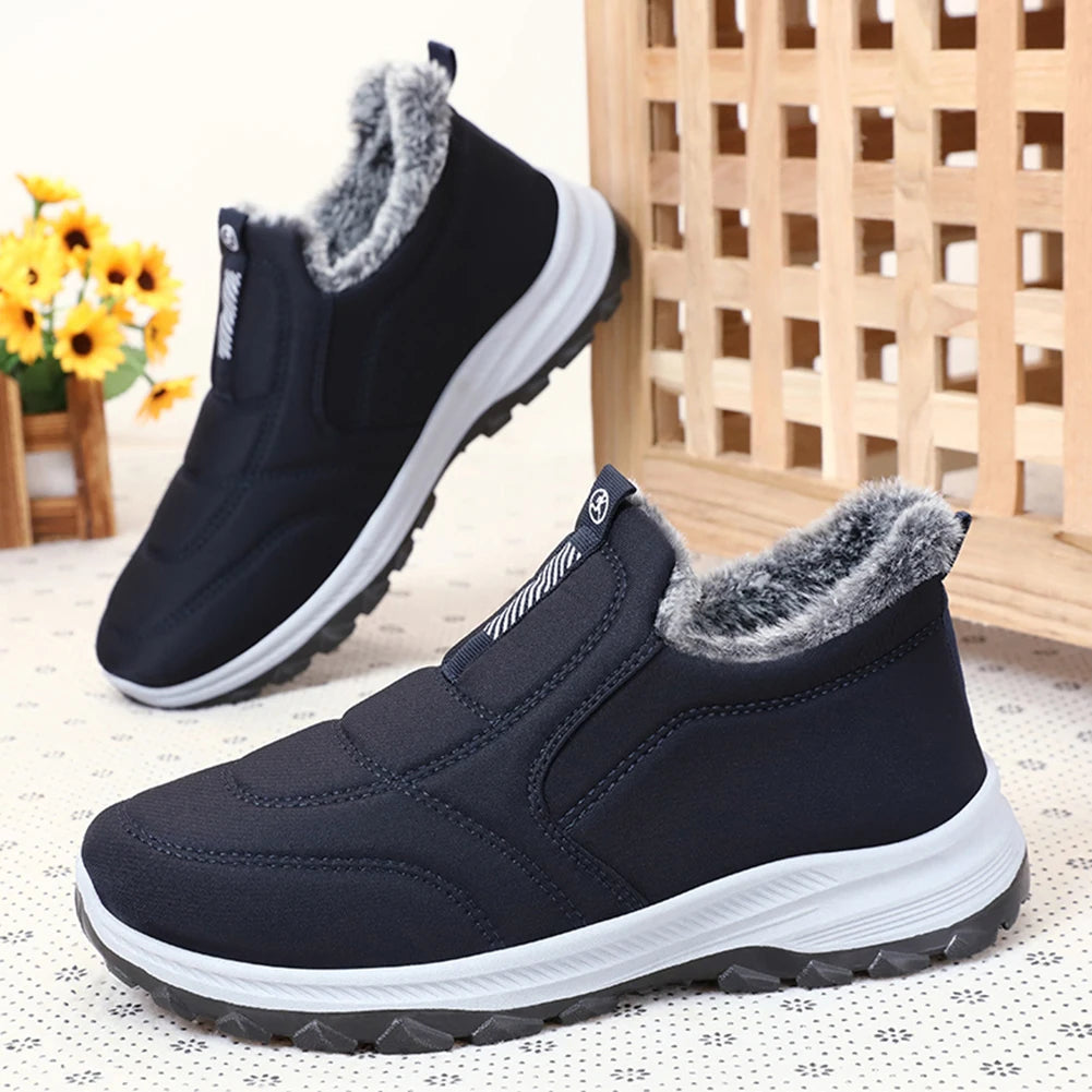 fachgo | Warm Walking Shoes Lightweight Thermal Ankle Boots Non-slip Slip On Sneakers Winter Thick Fur Shoes for Travel Hiking