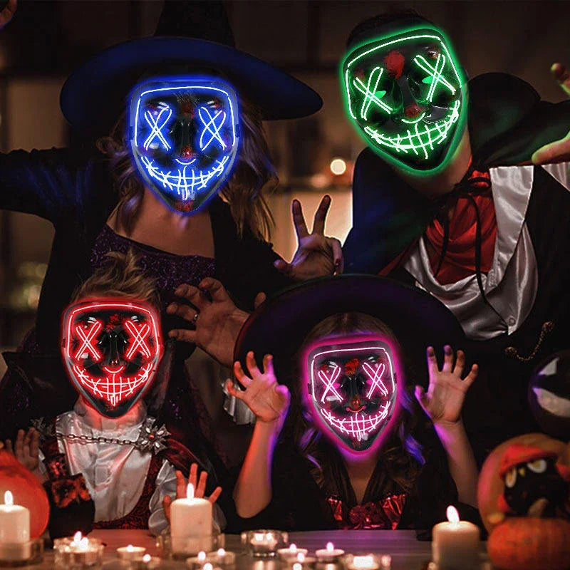 Cosplay Halloween Costume LED Light Up Scary Mask Halloween Mask Face for Man Kids Techwear Mask Lace Face Mask Party Decoration
