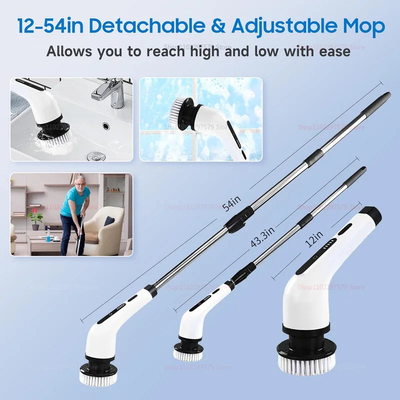 fachgo | 9 in 1 Electric Spin Scrubber Cordless Cleaning Brush Shower Scrubber Adjustable Extension Handle Waterproof For Tub Tile Floor