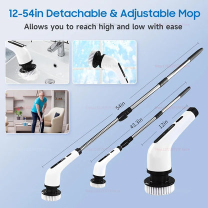fachgo | 9 in 1 Electric Spin Scrubber Cordless Cleaning Brush Shower Scrubber Adjustable Extension Handle Waterproof For Tub Tile Floor