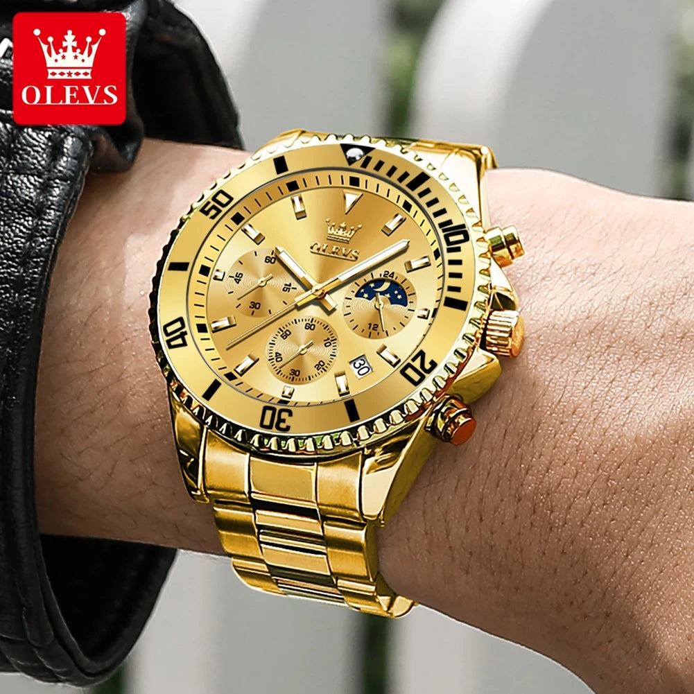 fachgo | OLEVS Watches For Men Classic with Date Dress Luxury Big Face Waterproof Luminous Men's Wrist Watch Stainless Steel Men Watch