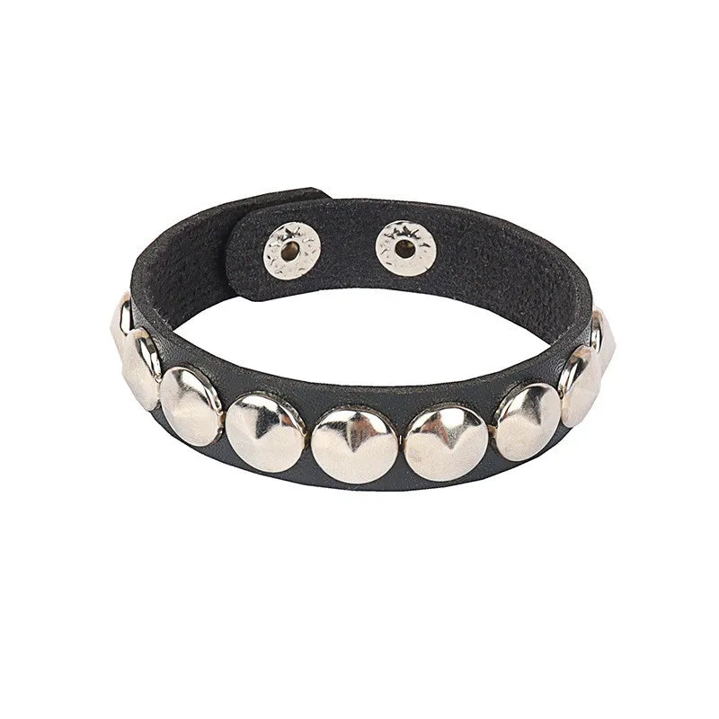 fachgo | 2024 Pu Leather Studded Bracelet Choker Punk Spike Rivets Cuff Black