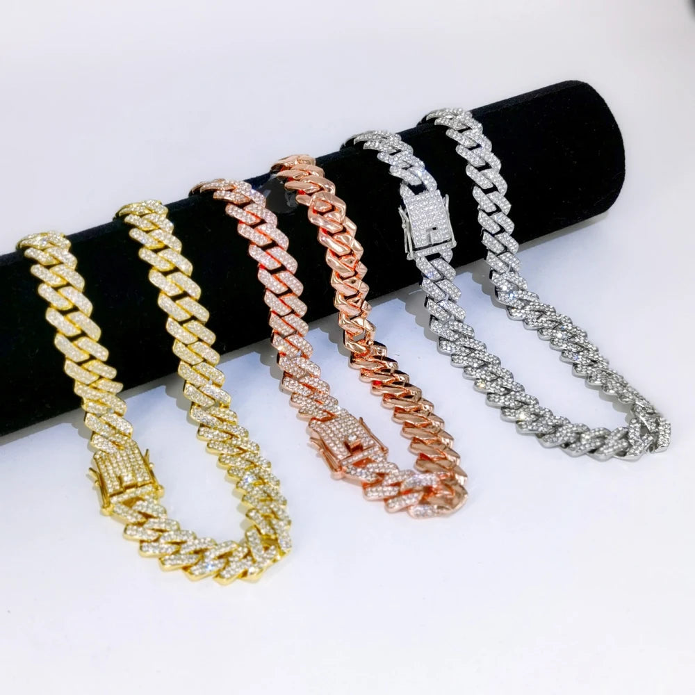 fachgo | Fashion Men Cuban Link Iced Out Necklace 14MM width Rhinestones Chain Rapper CZ Cuban Chain Necklace Hip Hop Birthday Jewelry