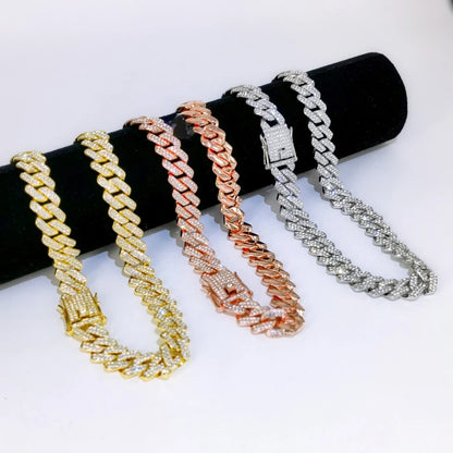 fachgo | Fashion Men Cuban Link Iced Out Necklace 14MM width Rhinestones Chain Rapper CZ Cuban Chain Necklace Hip Hop Birthday Jewelry