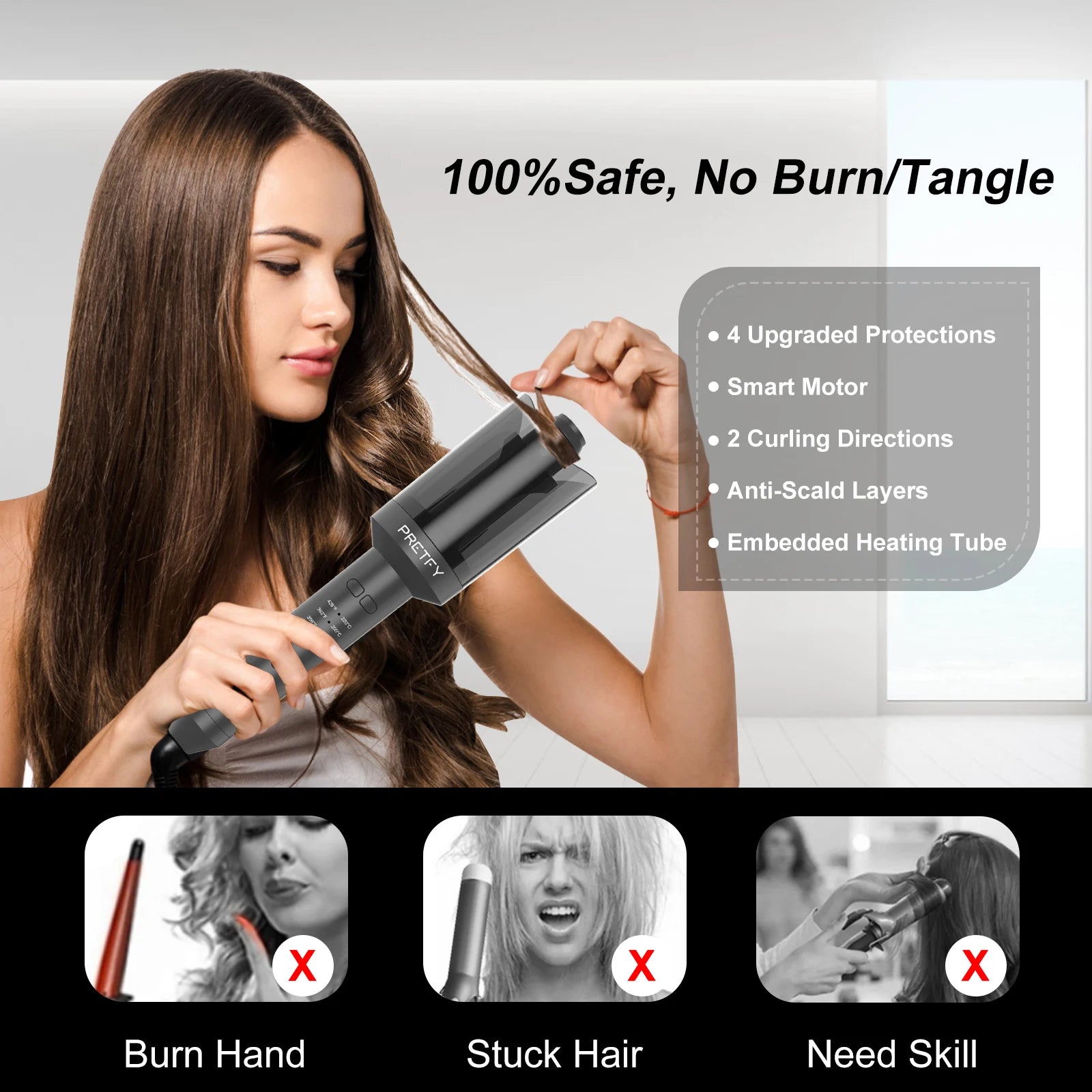 fachgo | US Hair Styling Tool Pretfy Auto Hair Curler Automatic Curling Iron with Rotate Left Right Hair Curling Wand for Hair Styling