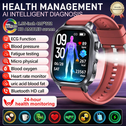 fachgo | New Accurate Blood Pressure Smart Watch Uric Acid ECG+PPG Blood Oxygen Body Analysis Body Fat LED Flashlight smart watches 2025