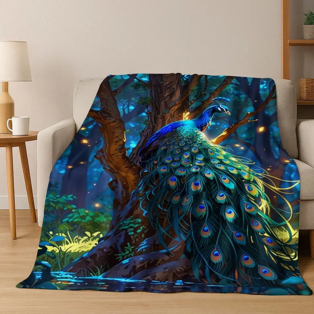 3D Colorful Peacock Romantic Birds Dream Flannel Blanket,Cozy Soft Throw Blanket for Home Bedroom Bed Sofa Picnic Cover Gift Kid