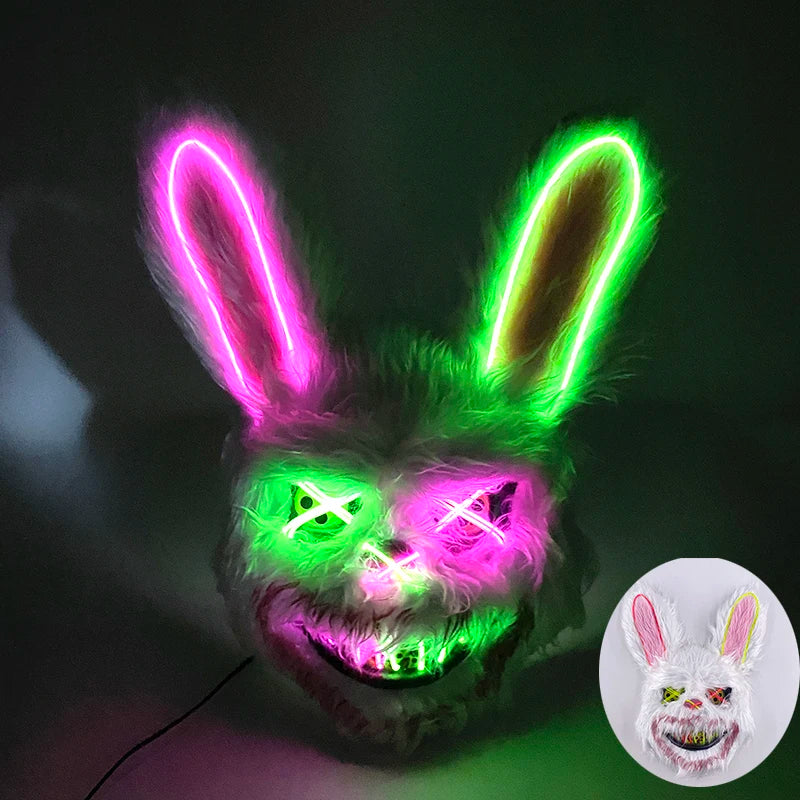 Halloween Light Up Horror Animal Mask LED Luminous Bloody Bear Mask Flashing Neon Cosplay Scary Masquerade Party Mask Supplies