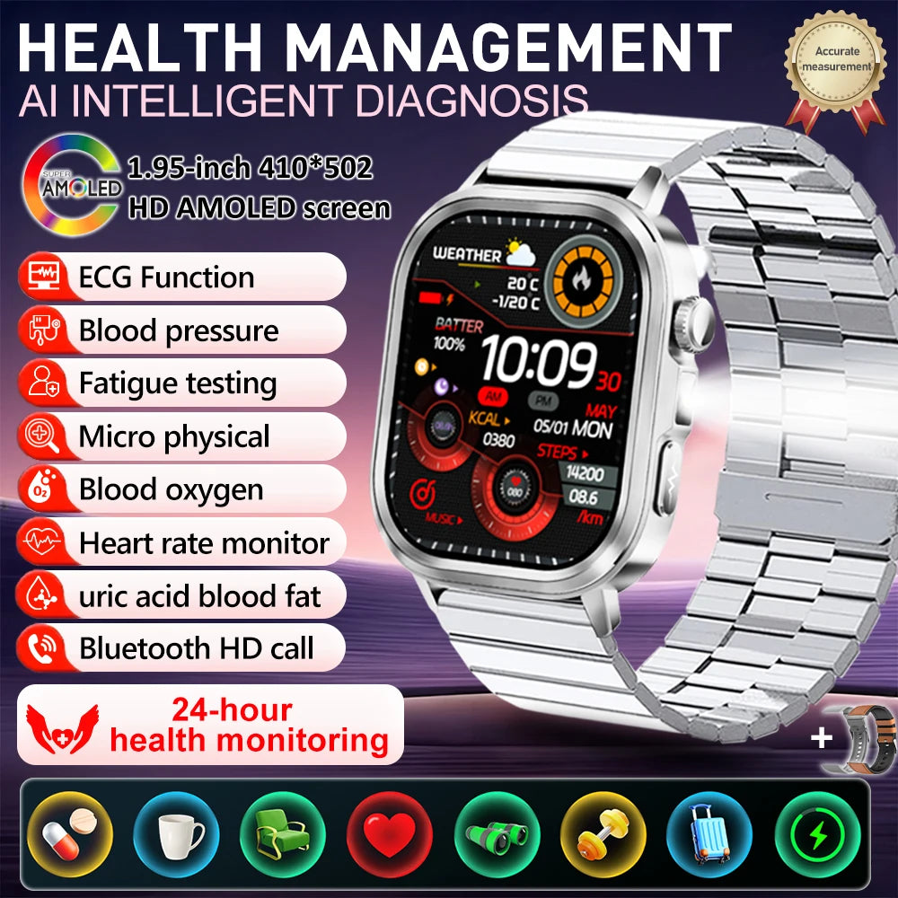 fachgo | New Accurate Blood Pressure Smart Watch Uric Acid ECG+PPG Blood Oxygen Body Analysis Body Fat LED Flashlight smart watches 2025