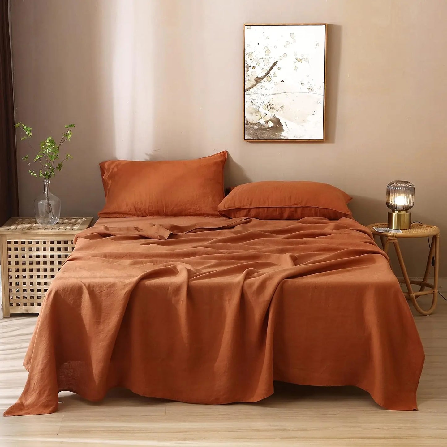 fachgo | Linen Sheets Set,100% French Stone Washed Pure Linen Bed Sheets, 3 Pieces (1 Flat Sheet, 2 Pillowcase) Suitable for Hot Sleepers