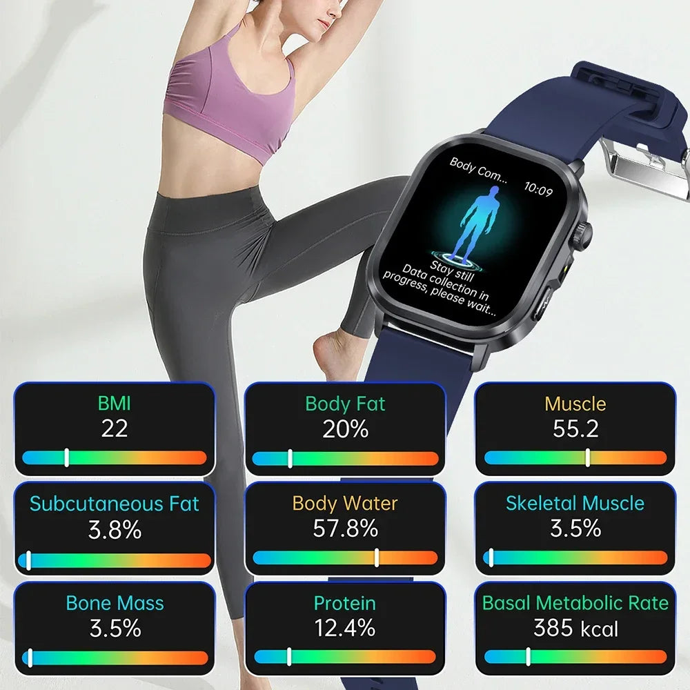 fachgo | New Accurate Blood Pressure Smart Watch Uric Acid ECG+PPG Blood Oxygen Body Analysis Body Fat LED Flashlight smart watches 2025