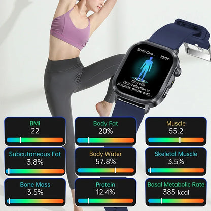 fachgo | New Accurate Blood Pressure Smart Watch Uric Acid ECG+PPG Blood Oxygen Body Analysis Body Fat LED Flashlight smart watches 2025