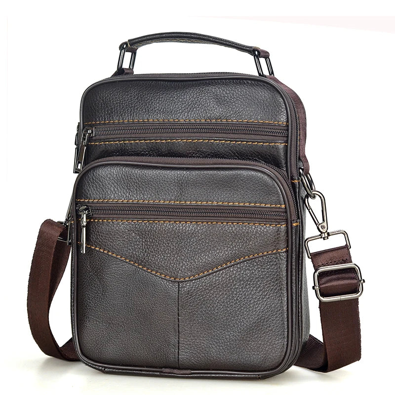 fachgo | Men's Natural Leather Handbag For Tablet Male Genuine Leather Shoulder Bag Small Men Travel Messenger Crossbody Bags Tote