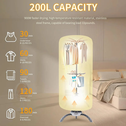 fachgo | 900W Portable Clothes Dryer for Apartments & Travel, Quick-Dry Large Capacity Dryer for Clothes & Shoes