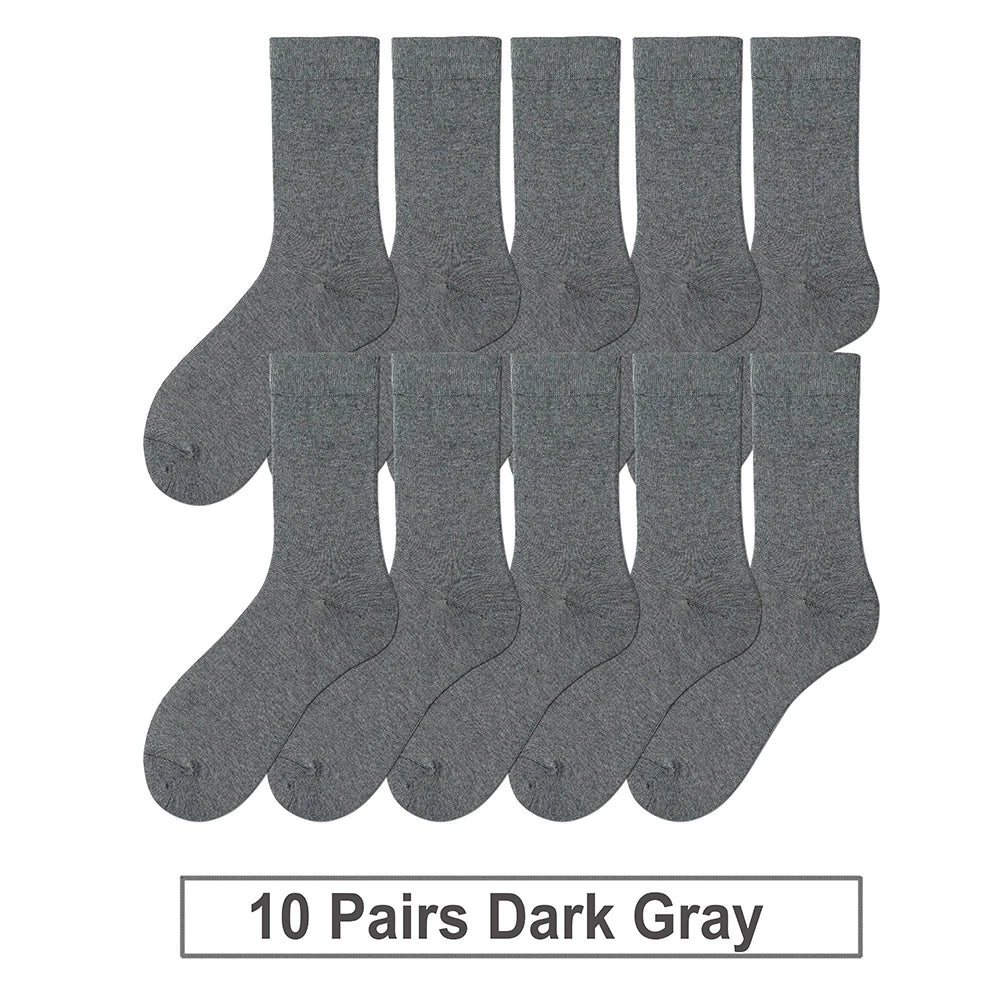 fachgo | 10 Pairs New Men's Cotton Socks Black Business Men Socks Soft Breathable Autumn Spring for Male White US6-10