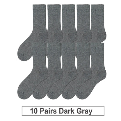 fachgo | 10 Pairs New Men's Cotton Socks Black Business Men Socks Soft Breathable Autumn Spring for Male White US6-10