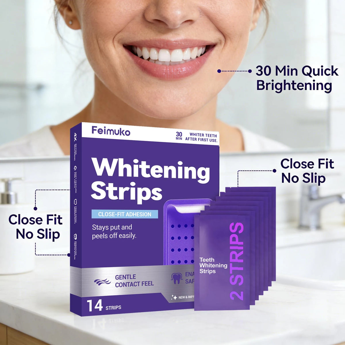 Purple Teeth Whitening Strips – Mint Fresh, Gentle Brightening Patches