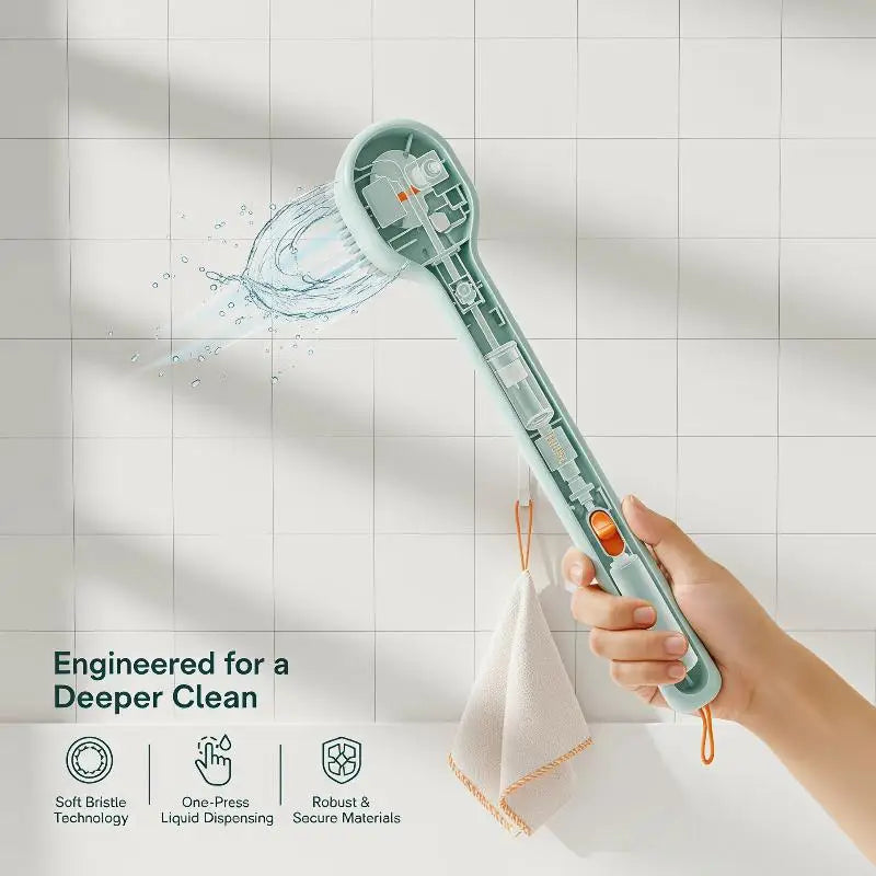 17 Inch Long Handle Bath Brush with Soap Dispenser Soft Bristles for Hard-to-Reach Back Shower Body Cleaning