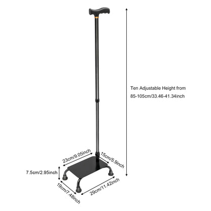 fachgo | Adjustable Walking Stick with 4 Feet, Walking Assist Cane with 4-Legged Base, Stair Lift Aid for Seniors