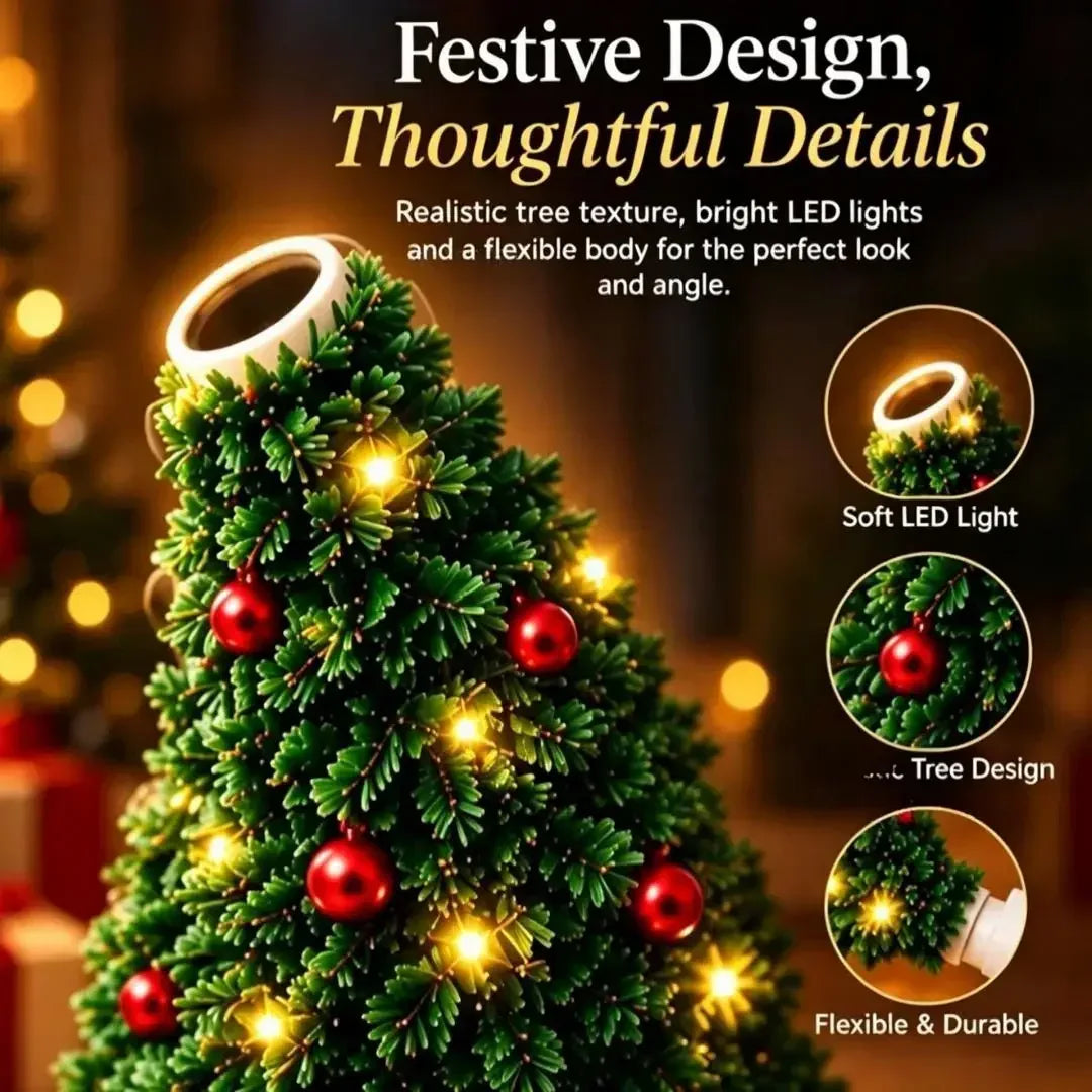 Christmas Projector Light USB Powered Christmas Night Light with 6+ Holiday Patterns Flexible Tree Lamp for Bedroom Ceiling